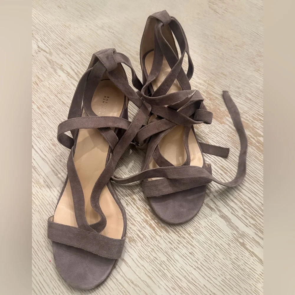 Barneys New York Taupe Suede Lace-Up Sandals
